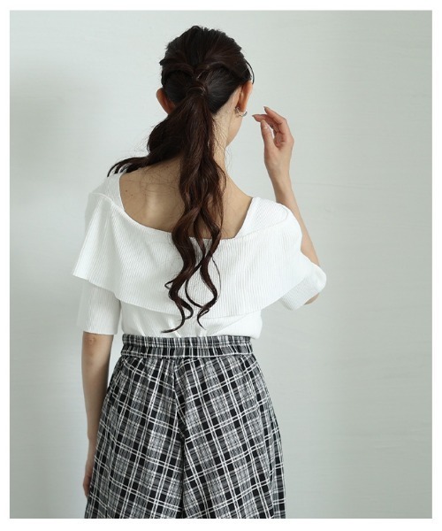 Sawa a la mode（サワアラモード）の「オフショルリブニット半袖トップス（ニット/セーター・レディース・オフホワイト/ブラック/ワインレッド・FREE）」の20枚目の写真