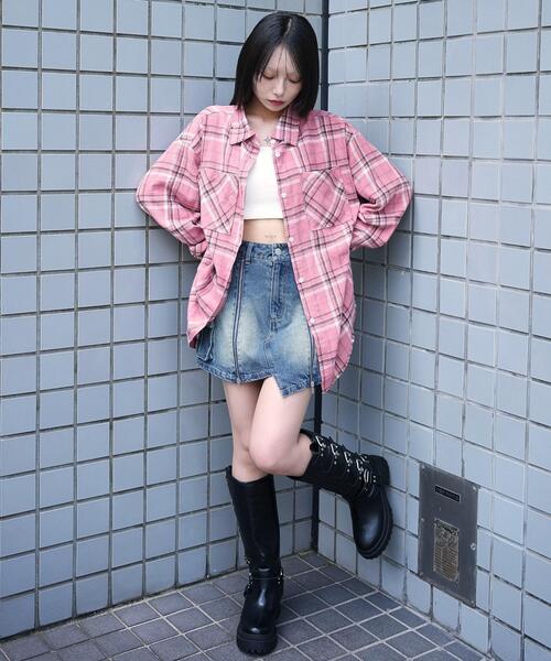 WEGO(ウィゴー)の「WEGO/チェックBIGネルシャツ(シャツ/ブラウス・レディース・ブラック/ピンク/ブラウン・FREE)」の15枚目の写真