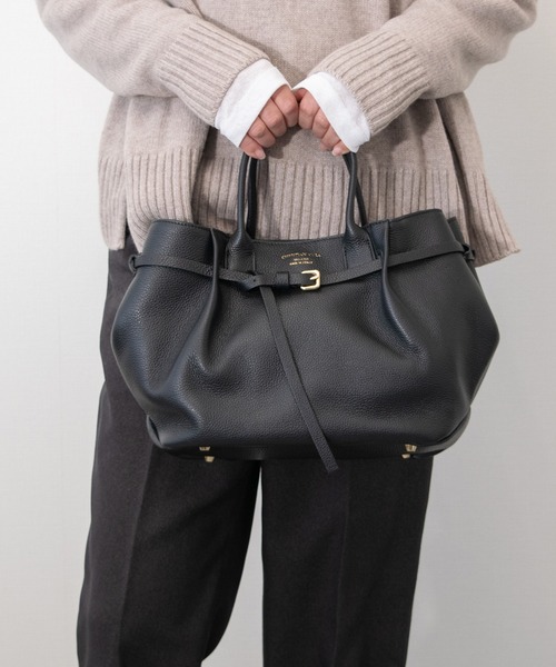 CHRISTIAN VILLA(クリスチャンヴィラ)の「【CHRISTIAN VILLA】シュリンクレザーハンドバッグ(Q56367)(ハンドバッグ・レディース・ダークブラウン/ブラック・ALL)」の1枚目の写真