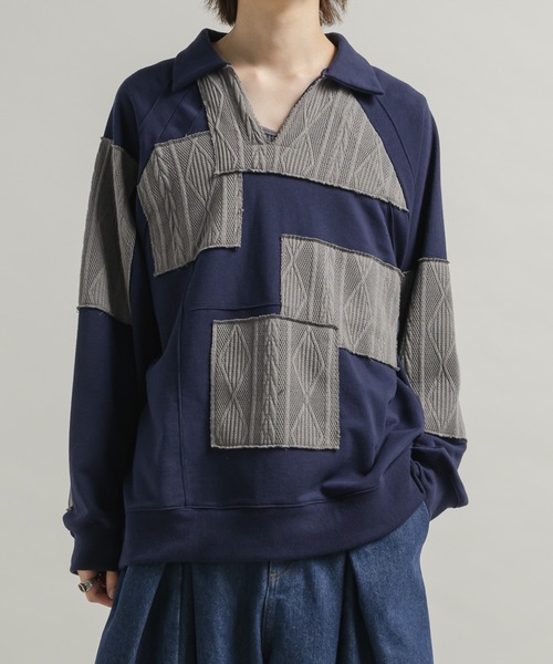 CASPER JOHN（キャスパージョン）の「Patchwork skipper sweat/パッチワークスキッパースウェット（スウェット・メンズ・ネイビー/ブラック・LARGE/MEDIUM/SMALL/X-SMALL）」の21枚目の写真