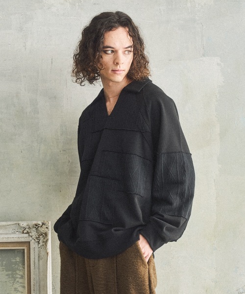 CASPER JOHN（キャスパージョン）の「Patchwork skipper sweat/パッチワークスキッパースウェット（スウェット・メンズ・ネイビー/ブラック・LARGE/MEDIUM/SMALL/X-SMALL）」の3枚目の写真