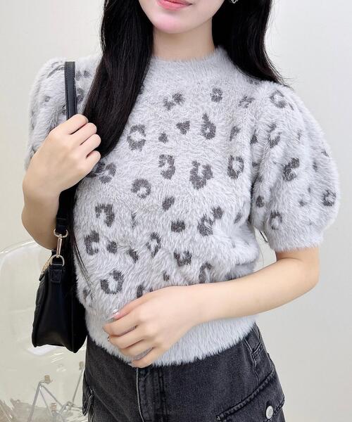 セール】ヒョウ柄フェザー半袖ニット（ニット/セーター）｜INGNI
