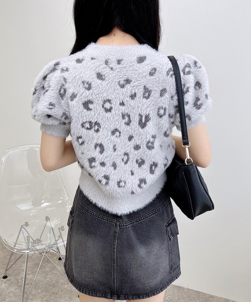 セール】ヒョウ柄フェザー半袖ニット（ニット/セーター）｜INGNI
