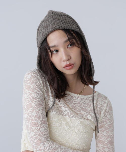 FREE'S MART（フリーズマート）の「◆リブニットフライト帽（ニットキャップ/ビーニー・レディース・ブラック/ホワイト/ブラウン・ﾌﾘ-）」の3枚目の写真