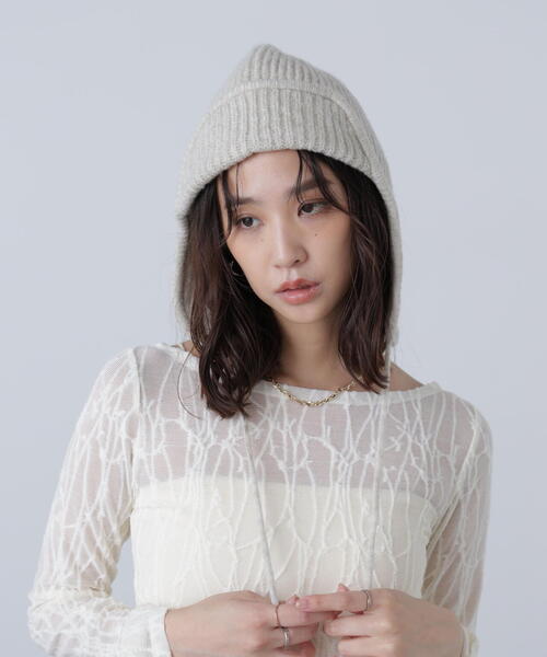 FREE'S MART（フリーズマート）の「◆リブニットフライト帽（ニットキャップ/ビーニー・レディース・ブラック/ホワイト/ブラウン・ﾌﾘ-）」の2枚目の写真