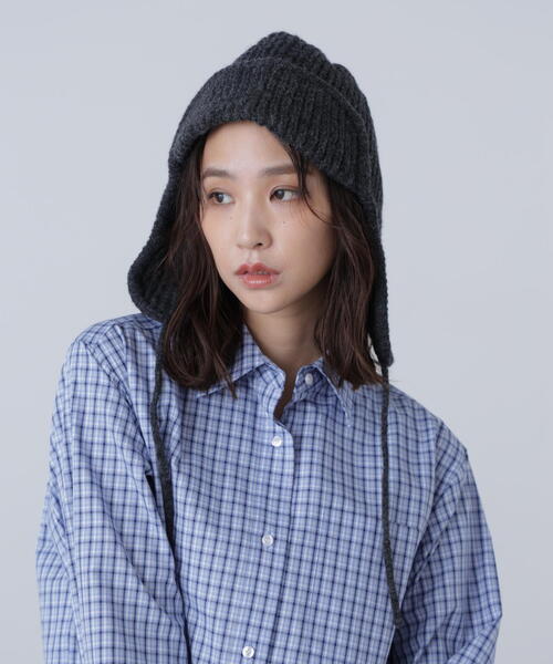 FREE'S MART（フリーズマート）の「◆リブニットフライト帽（ニットキャップ/ビーニー・レディース・ブラック/ホワイト/ブラウン・ﾌﾘ-）」の4枚目の写真