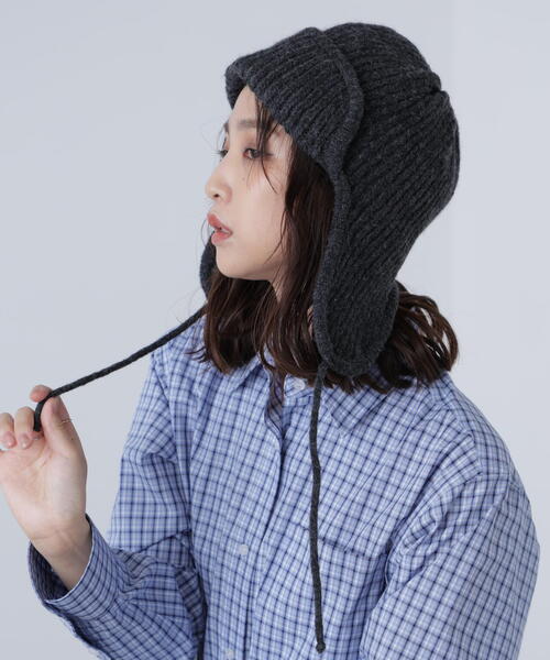 FREE'S MART（フリーズマート）の「◆リブニットフライト帽（ニットキャップ/ビーニー・レディース・ブラック/ホワイト/ブラウン・ﾌﾘ-）」の5枚目の写真