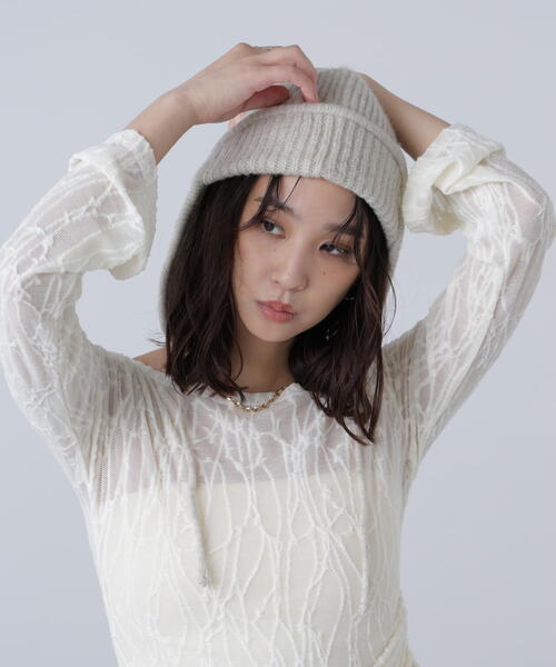 FREE'S MART（フリーズマート）の「◆リブニットフライト帽（ニットキャップ/ビーニー・レディース・ブラック/ホワイト/ブラウン・ﾌﾘ-）」の13枚目の写真