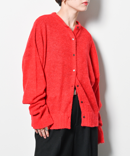 CITYSHOP（シティーショップ）の「LONG LONG SLEEVE カーディガン：ニット（ニット/セーター・レディース・グレー/レッド・FREE）」の2枚目の写真