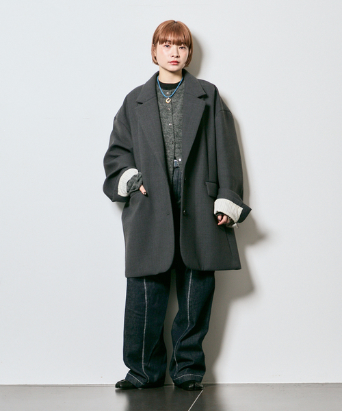 CITYSHOP（シティーショップ）の「LONG LONG SLEEVE カーディガン：ニット（ニット/セーター・レディース・グレー/レッド・FREE）」の4枚目の写真