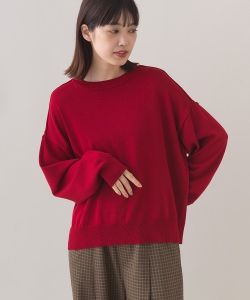 OMNES（オムネス）の「ハイゲージリンキングニットプルオーバー（ニット/セーター・レディース・レッド/ブラウン/オフホワイト/ダークグレー・FREE）」の4枚目の写真