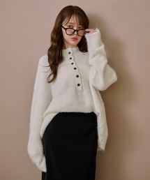 half button shaggy high neck knit /ハーフボタンシャギーハイネックニット