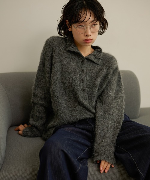 LAULEN（ローレン）の「half button shaggy high neck knit /ハーフボタンシャギーハイネックニット（Tシャツ/カットソー・レディース・チャコールグレー/アイボリー/ブラック・FREE）」の6枚目の写真