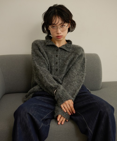 LAULEN（ローレン）の「half button shaggy high neck knit /ハーフボタンシャギーハイネックニット（Tシャツ/カットソー・レディース・チャコールグレー/アイボリー/ブラック・FREE）」の8枚目の写真
