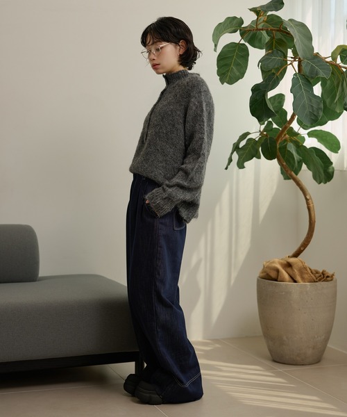 LAULEN（ローレン）の「half button shaggy high neck knit /ハーフボタンシャギーハイネックニット（Tシャツ/カットソー・レディース・チャコールグレー/アイボリー/ブラック・FREE）」の16枚目の写真