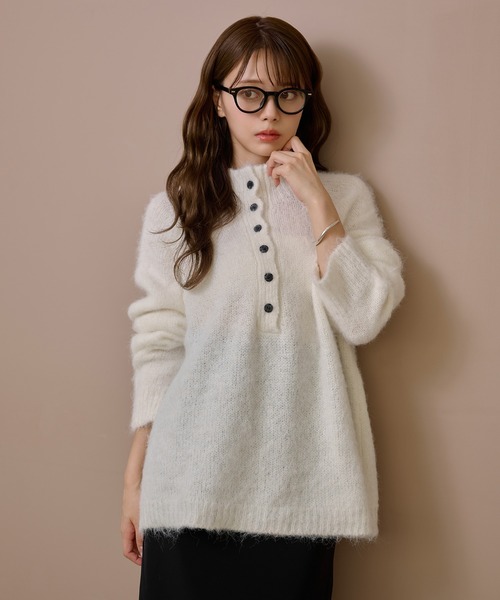 LAULEN（ローレン）の「half button shaggy high neck knit /ハーフボタンシャギーハイネックニット（Tシャツ/カットソー・レディース・チャコールグレー/アイボリー/ブラック・FREE）」の19枚目の写真