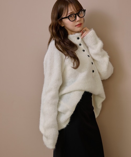 LAULEN（ローレン）の「half button shaggy high neck knit /ハーフボタンシャギーハイネックニット（Tシャツ/カットソー・レディース・チャコールグレー/アイボリー/ブラック・FREE）」の21枚目の写真