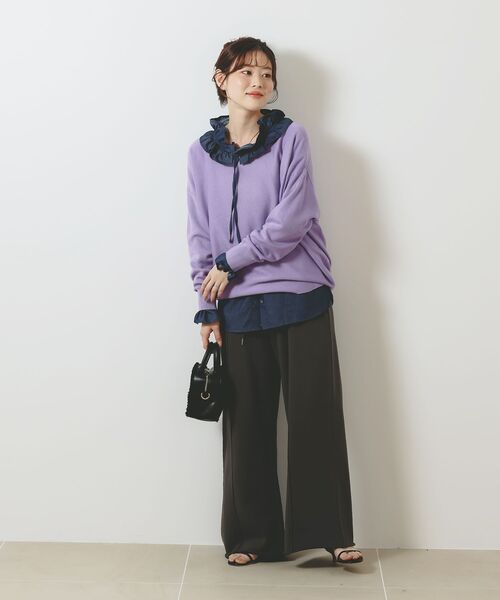 le.coeur blanc(ルクールブラン)の「《手洗い可能》イージーワイドスウェットパンツ(スウェットパンツ・レディース・ライトグレー/チャコールグレー・38)」の5枚目の写真