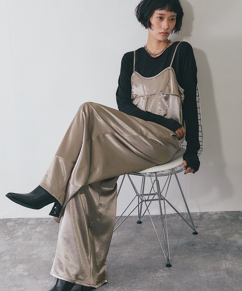 セール】サテンビスチェキャミオールインワン（つなぎ/オールインワン