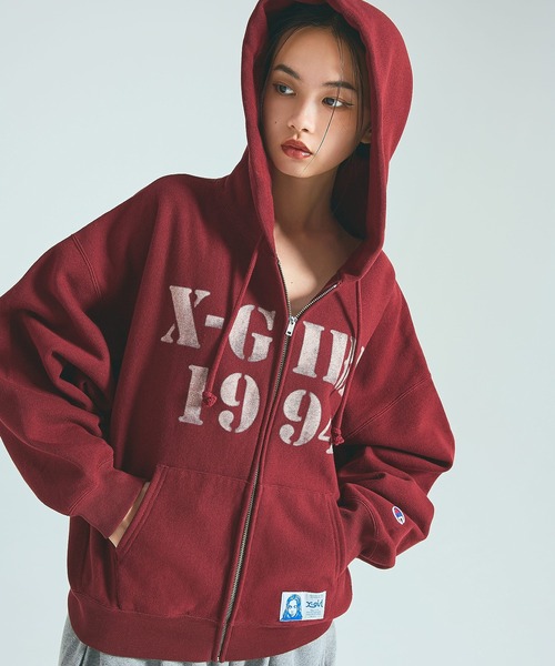 トップス X-girl x Champion ZIP UP HOODIE X-girl x Champion REVERSE WEAVE R STENCIL LOGO ZIP UP HOODIE