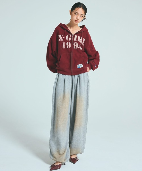 トップス X-girl x Champion ZIP UP HOODIE X-girl x Champion REVERSE WEAVE R STENCIL LOGO ZIP UP HOODIE