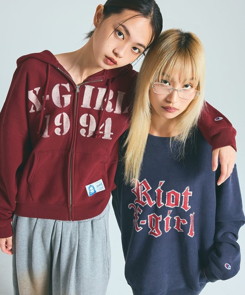 X-girl x Champion REVERSE WEAVE R STENCIL LOGO ZIP UP HOODIE