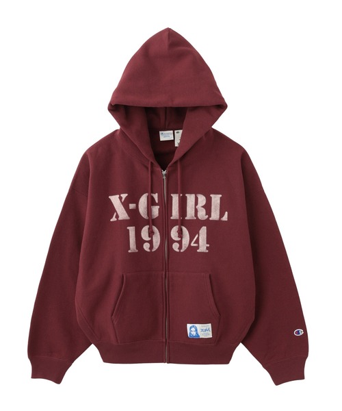 X-girl champion パーカー X-girl x Champion REVERSE WEAVE R STENCIL LOGO ZIP UP HOODIE