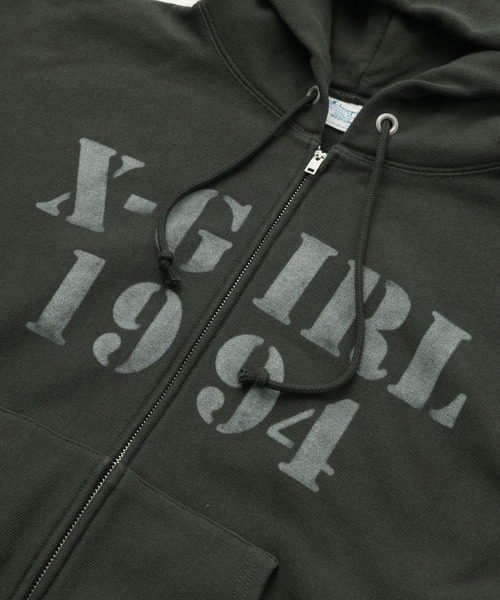 X-girl x Champion REVERSE WEAVE R STENCIL LOGO ZIP UP HOODIE