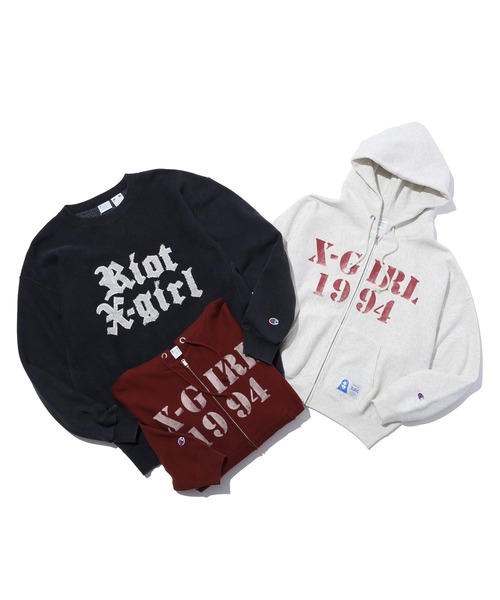 X-girl x Champion REVERSE WEAVE R STENCIL LOGO ZIP UP HOODIE