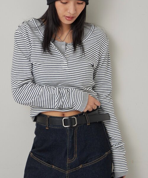 WHO'S WHO gallery（フーズフーギャラリー）の「RING SNAP TOP/リングドットL/Sトップス（Tシャツ/カットソー・レディース・ホワイト/ネイビー/グレー/ブラック/ブラウン/ブラック系その他/ホワイト系その他・FREE）」の3枚目の写真