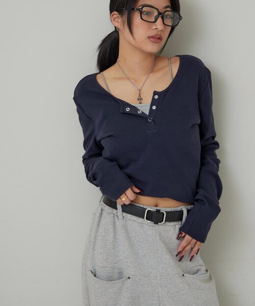 WHO'S WHO gallery（フーズフーギャラリー）の「RING SNAP TOP/リングドットL/Sトップス（Tシャツ/カットソー・レディース・ホワイト/ネイビー/グレー/ブラック/ブラウン/ブラック系その他/ホワイト系その他・FREE）」の7枚目の写真