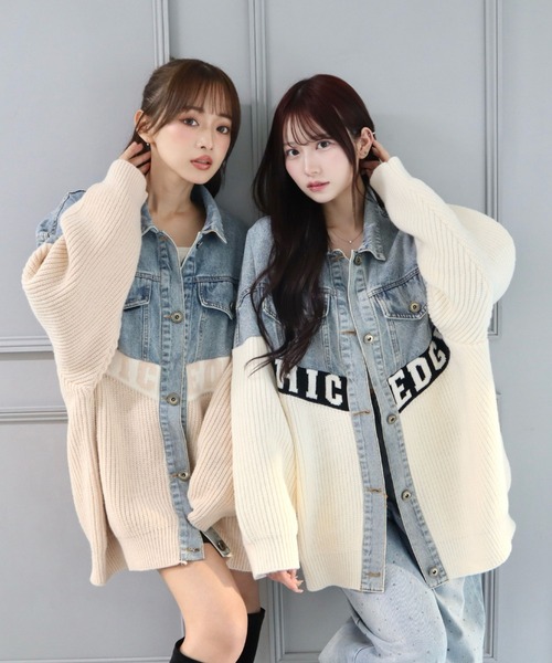 CECIL McBEE（セシルマクビー）の「ニットｘデニムBIGジャケット（その他アウター・レディース・アイボリー/ブラック/ベージュ・MEDIUM）」の4枚目の写真