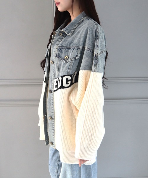 CECIL McBEE（セシルマクビー）の「ニットｘデニムBIGジャケット（その他アウター・レディース・アイボリー/ブラック/ベージュ・MEDIUM）」の6枚目の写真