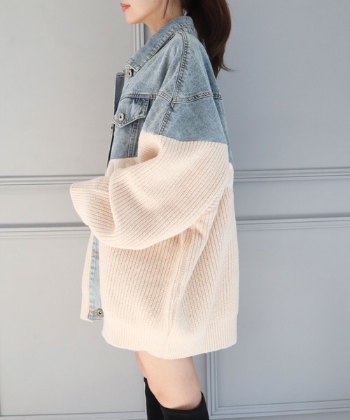 CECIL McBEE（セシルマクビー）の「ニットｘデニムBIGジャケット（その他アウター・レディース・アイボリー/ブラック/ベージュ・MEDIUM）」の15枚目の写真