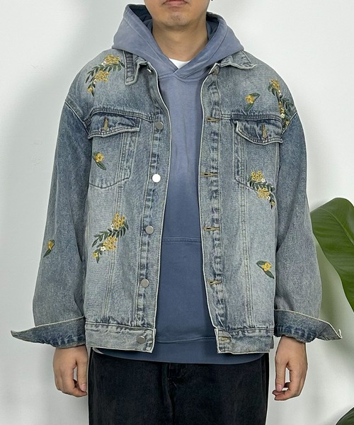 ワンダフルワールド たんぽぽブーケ刺繍 カーキデニムブルゾン ワンダフルワールド たんぽぽブーケ刺繍 カーキデニムブルゾン セール