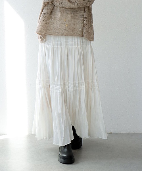 Jines（ジネス）の「ナチュラルエアータンブラー ティアードスカート（スカート・レディース・ホワイト/ブラウン/グリーン・38）」の2枚目の写真