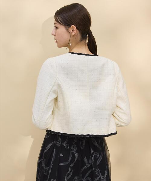 SWINGLE（スウィングル）の「ラメツイードノーカラージャケット（ノーカラージャケット・レディース・ブラック/ライトベージュ・SMALL/MEDIUM）」の4枚目の写真