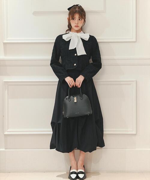 SWINGLE（スウィングル）の「ラメツイードノーカラージャケット（ノーカラージャケット・レディース・ブラック/ライトベージュ・SMALL/MEDIUM）」の5枚目の写真