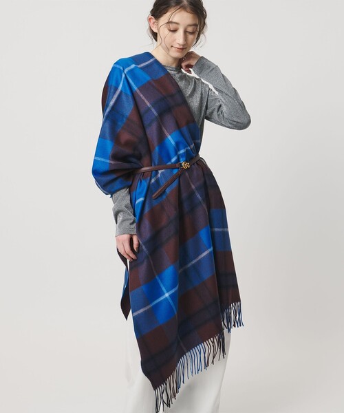 Johnstons of Elgin（ジョンストンズオブエルガン）の「＜Johnstons of Elgin＞カシミヤ チェック 70 ストール（ストール/ショール・レディース・ダークグレー/コバルトブルー/ライトグレー・FREE）」の7枚目の写真