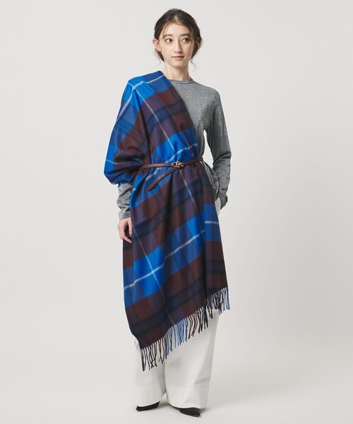 Johnstons of Elgin（ジョンストンズオブエルガン）の「＜Johnstons of Elgin＞カシミヤ チェック 70 ストール（ストール/ショール・レディース・ダークグレー/コバルトブルー/ライトグレー・FREE）」の8枚目の写真