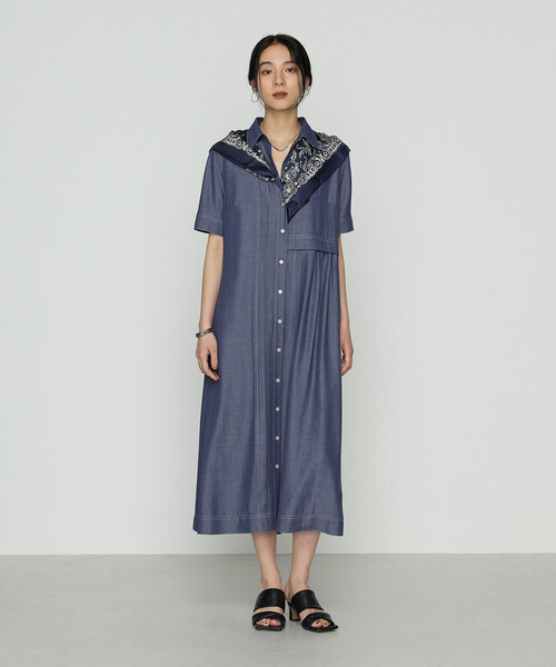 Gabardine K.T（ギャバジンケーティー）の「オトナシャンブレー 切替アシメワンピース（ワンピース・レディース・ブルー・7号/9号）」の15枚目の写真