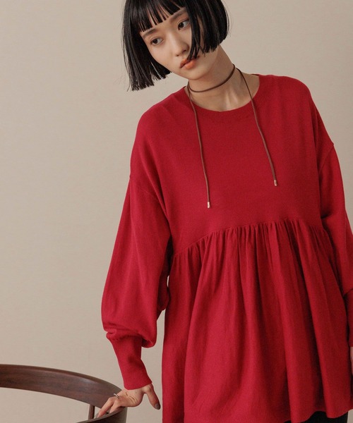 LOWRYS FARM（ローリーズファーム）の「ペプラムニットチュニックＬＳ　596325（ニット/セーター・レディース・ブラック/レッド/ブラウン・FREE）」の10枚目の写真