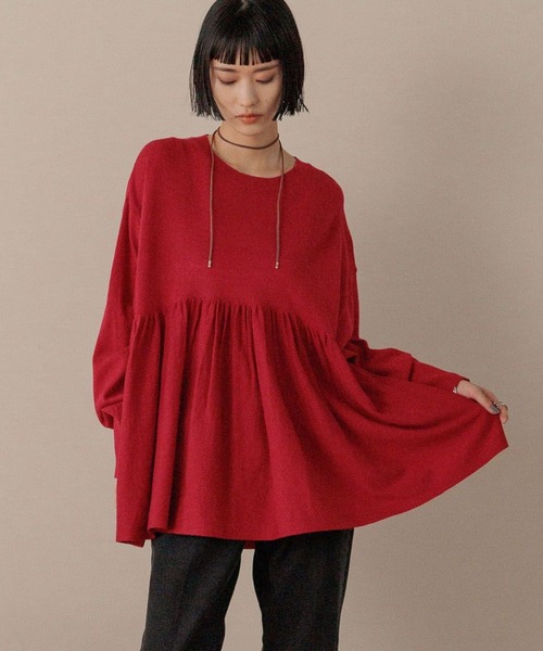 LOWRYS FARM（ローリーズファーム）の「ペプラムニットチュニックＬＳ　596325（ニット/セーター・レディース・ブラック/レッド/ブラウン・FREE）」の18枚目の写真
