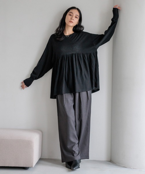 LOWRYS FARM（ローリーズファーム）の「ペプラムニットチュニックＬＳ　596325（ニット/セーター・レディース・ブラック/レッド/ブラウン・FREE）」の19枚目の写真