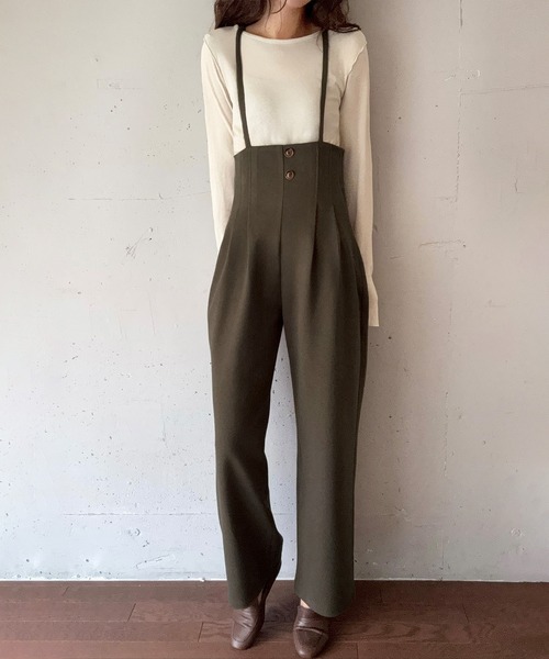 LAUIR（ラウアー）の「ハイウエストワイドサロペット[高身長サイズMT有り]（サロペット/オーバーオール・レディース・ブラック/チャコール/ブラウン・MT/LARGE/MEDIUM）」の3枚目の写真