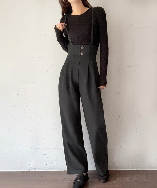 LAUIR（ラウアー）の「ハイウエストワイドサロペット[高身長サイズMT有り]（サロペット/オーバーオール・レディース・ブラック/チャコール/ブラウン・MT/LARGE/MEDIUM）」の2枚目の写真