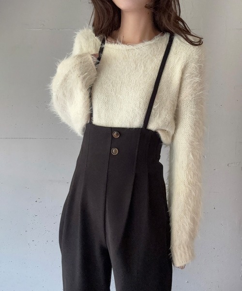 LAUIR（ラウアー）の「ハイウエストワイドサロペット[高身長サイズMT有り]（サロペット/オーバーオール・レディース・ブラック/チャコール/ブラウン・MT/LARGE/MEDIUM）」の4枚目の写真