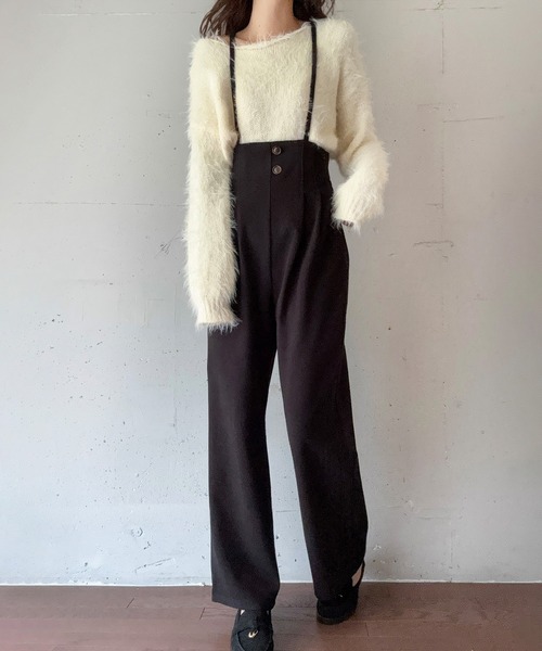 LAUIR（ラウアー）の「ハイウエストワイドサロペット[高身長サイズMT有り]（サロペット/オーバーオール・レディース・ブラック/チャコール/ブラウン・MT/LARGE/MEDIUM）」の5枚目の写真