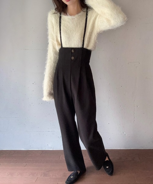 LAUIR（ラウアー）の「ハイウエストワイドサロペット[高身長サイズMT有り]（サロペット/オーバーオール・レディース・ブラック/チャコール/ブラウン・MT/LARGE/MEDIUM）」の6枚目の写真