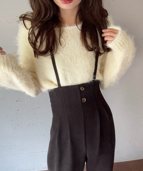 LAUIR（ラウアー）の「ハイウエストワイドサロペット[高身長サイズMT有り]（サロペット/オーバーオール・レディース・ブラック/チャコール/ブラウン・MT/LARGE/MEDIUM）」の7枚目の写真